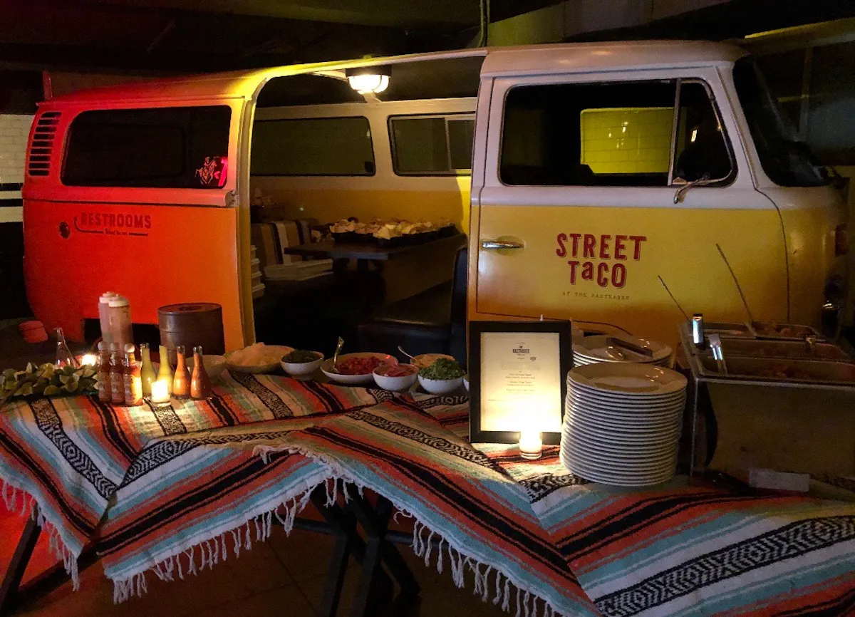 a truck and a dining table